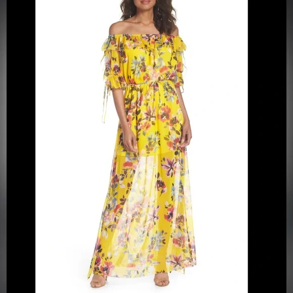 chinese dress ladies Gisele Yellow Ruffle Maxi Dress